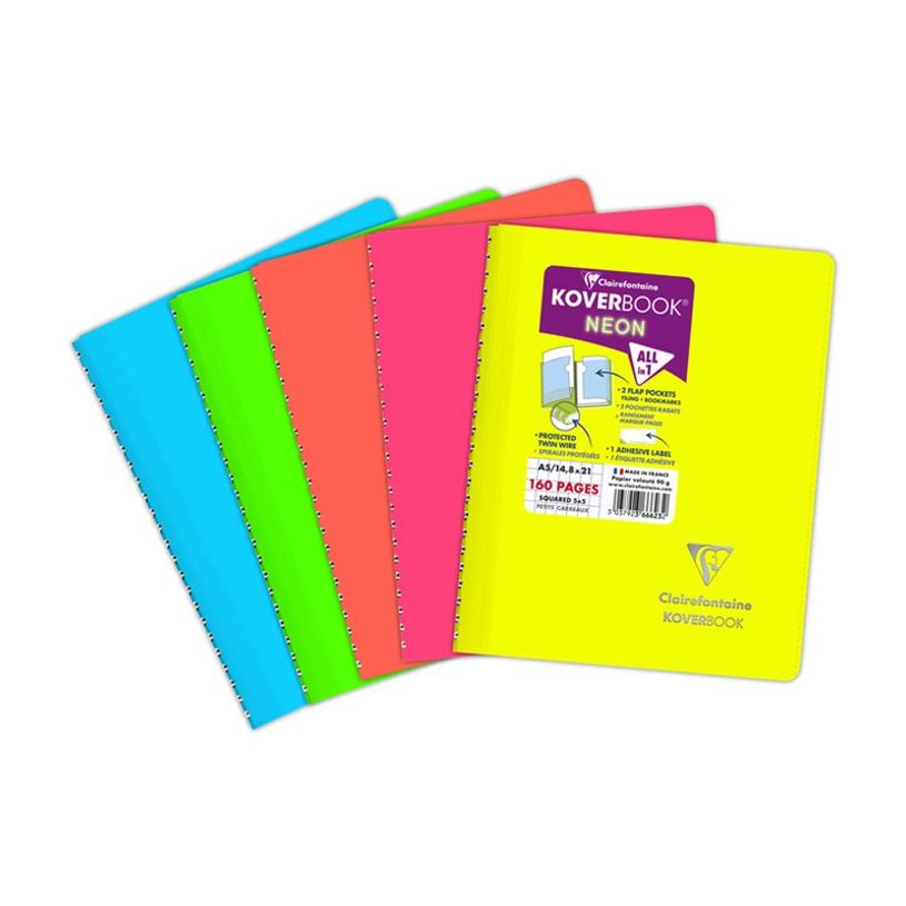 3037923666232-Clairefontaine Koverbook Neon - Cahier polypro A5 - 160 pages - Petits carreaux (5x5 mm) - Dis-P_405145741_8-6