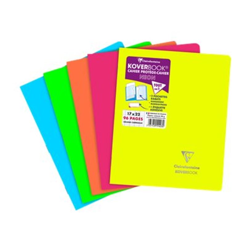 3037929514230-Clairefontaine Koverbook Neon - Cahier polypro 17 x 22 cm - 96 pages - grands carreaux (Seyes) - disponi-P_405145743_1-0