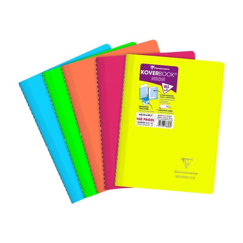 3037923766239-Clairefontaine Koverbook Neon - Cahier polypro A4 (21x29,7 cm) - 160 pages - petits carreaux (5x5 mm) + marge - disponi-P_405145745_1-0