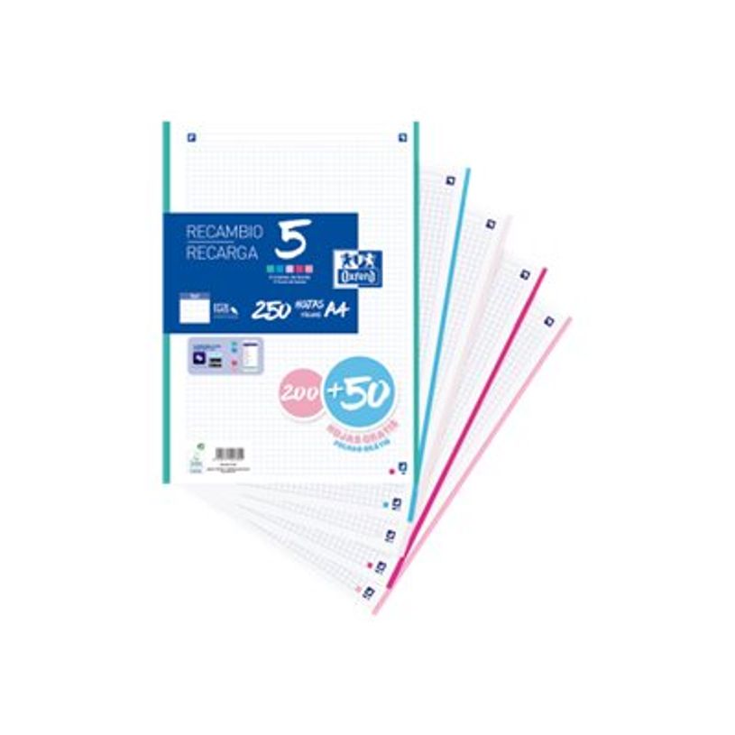 8412771047825-Recambio Oxford A4 250 hojas 5 colores pastel Optik Paper® – Pack 200+50 hojas-P_405145794_1-1