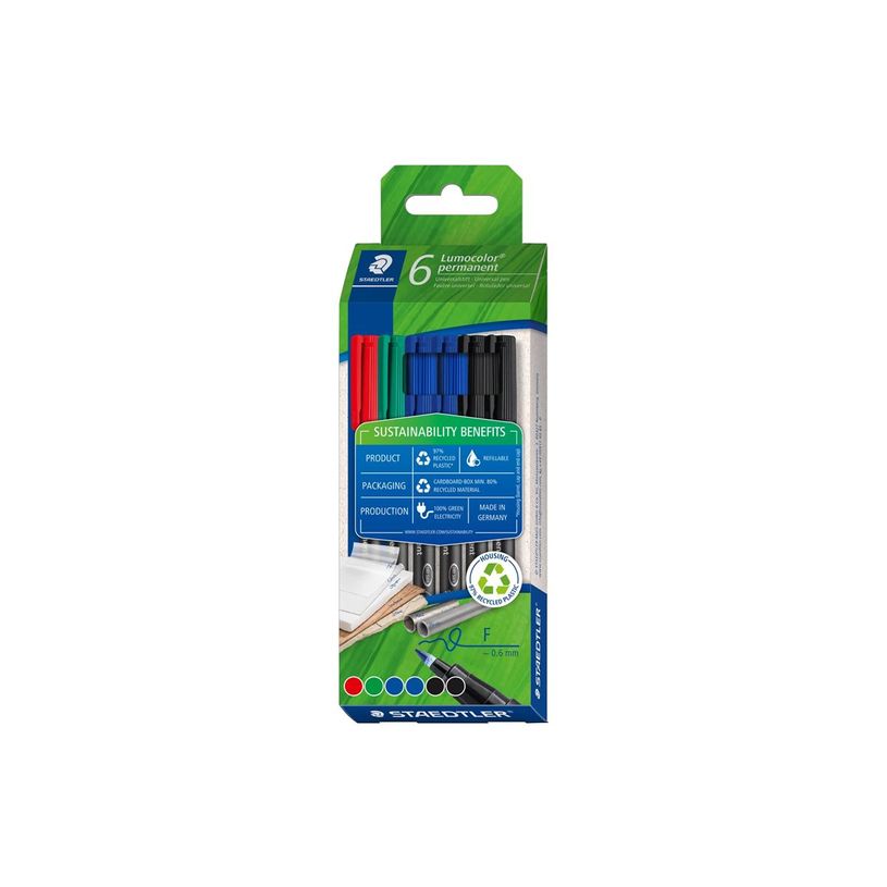 4007817086070-STAEDTLER Lumocolor 318 - Pack de 6 marqueurs permanents - Pointe fine - Couleurs assortie-P_405145966_1-1
