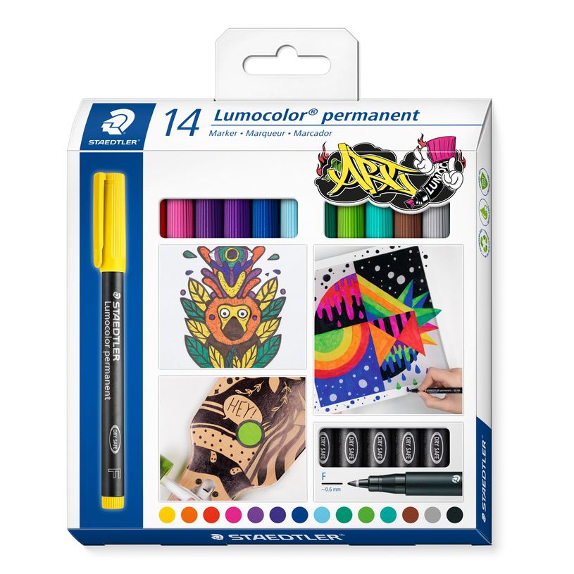 4007817086131-Staedtler Lumocolor 318 - Pack de 14 marqueurs permanents - Pointe fine - Couleurs assorti-P_405145968_1-0