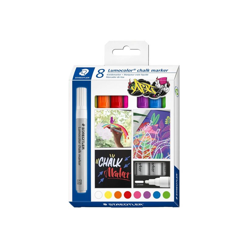 4007817087671-STAEDTLER Lumocolor 344 - Pack de 8 marqueurs craie liquide - Pointe ogive 2,4mm - Couleur-P_405145970_4-0