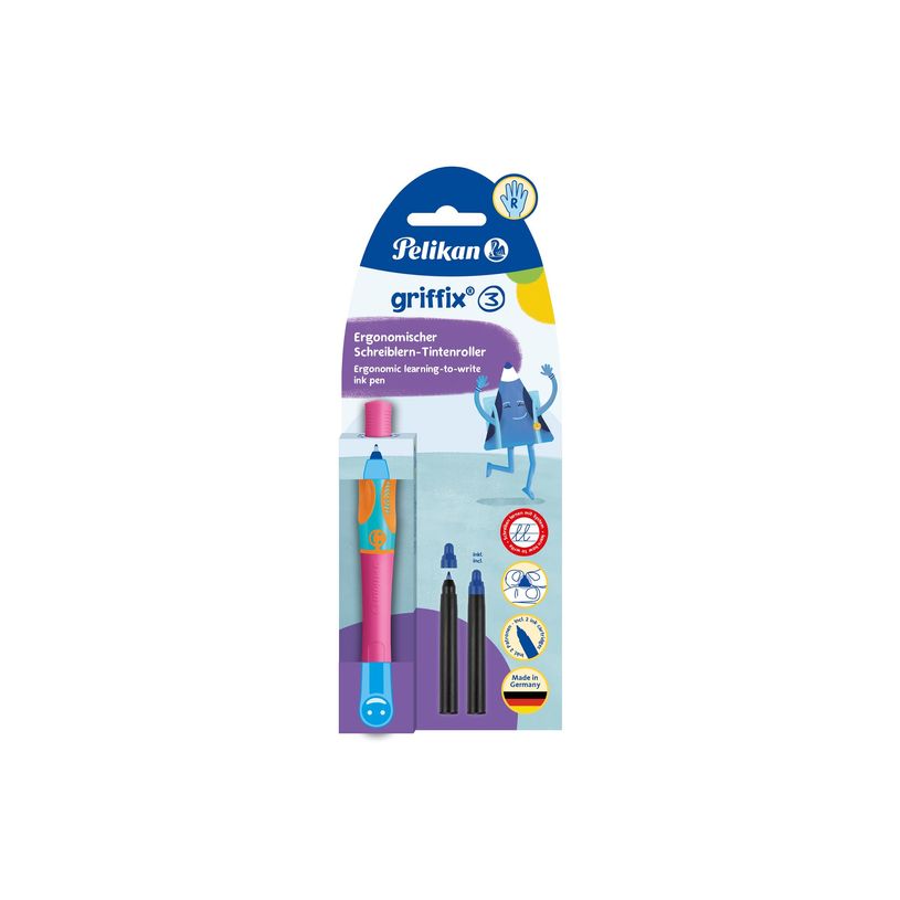 4012700820488-Pelikan Griffix - Roller ergonomique - Pour droitier + 2 recharges - Corps rose-P_405146011_2-1