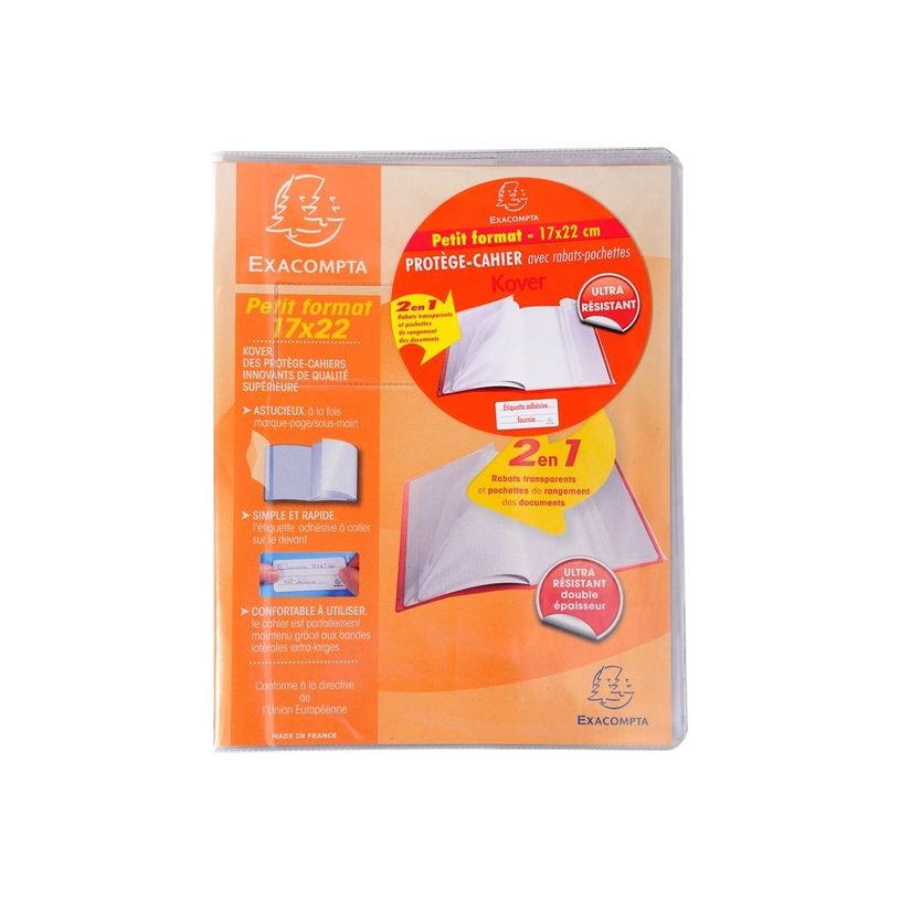 3037920324104-Exacompta Kover - Protège cahier avec rabats-pochettes - 17 x 22 cm - Incolore translucid-P_405147322_1-0