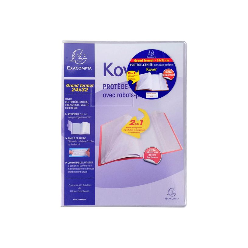 3037920324302-Exacompta Kover - Protège cahier avec rabats-pochettes - 24 x 32 cm - Incolore translucid-P_405147325_1-0