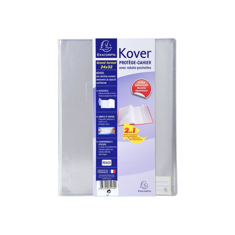 3037920324302-Exacompta Kover - Protège cahier avec rabats-pochettes - 24 x 32 cm - Incolore translucid-P_405147325_3-2
