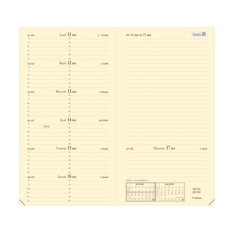 3371010498857-Agenda Marlow Italnote avec répertoire - 1 semaine sur 2 pages - 8,8 x 17 cm - camel - Quo Vadis--1