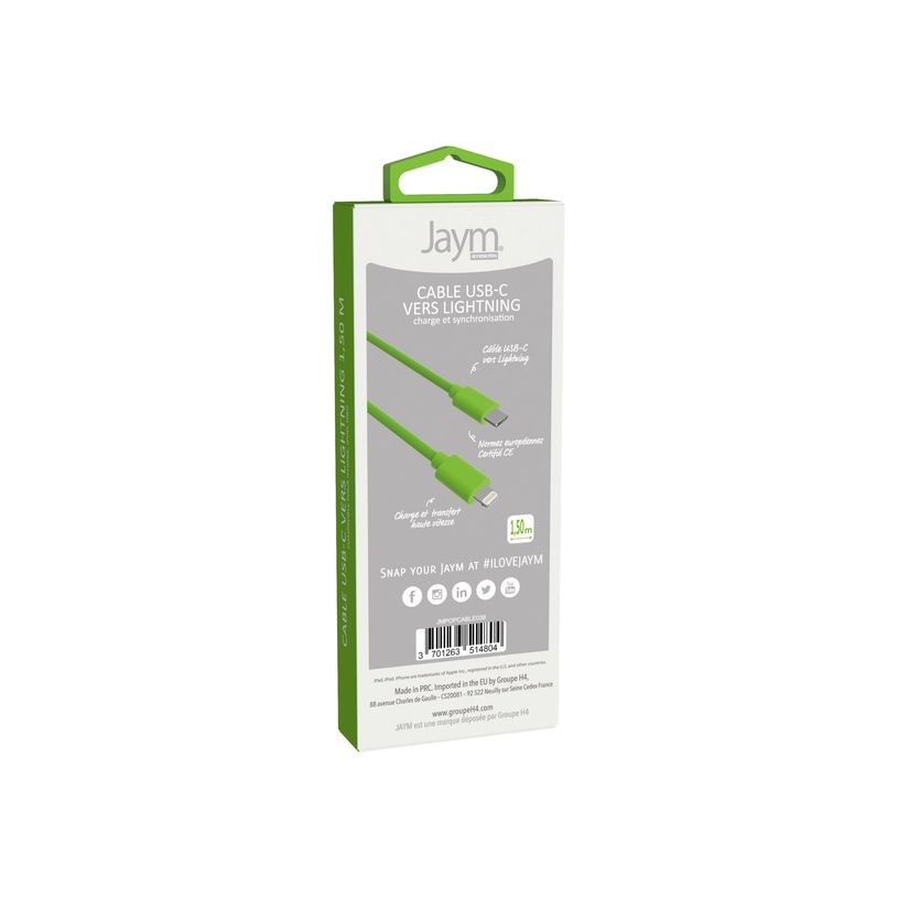 3701263514804-JAYM POP Collection - Câcle USB-C vers Lightning - 1.5 m - vert-P_405148082_4-5