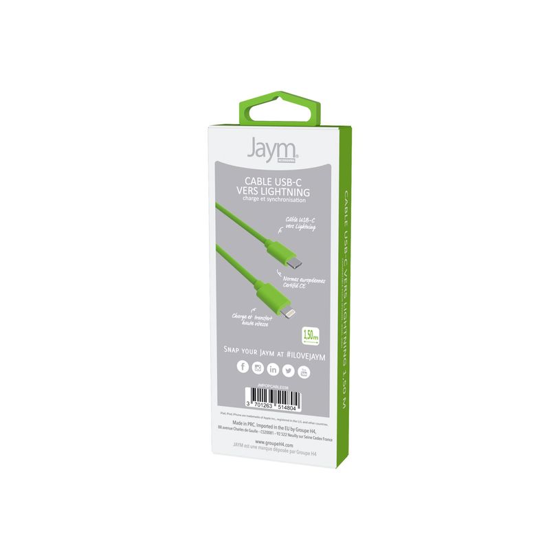 3701263514804-JAYM POP Collection - Câcle USB-C vers Lightning - 1.5 m - vert-P_405148082_5-6