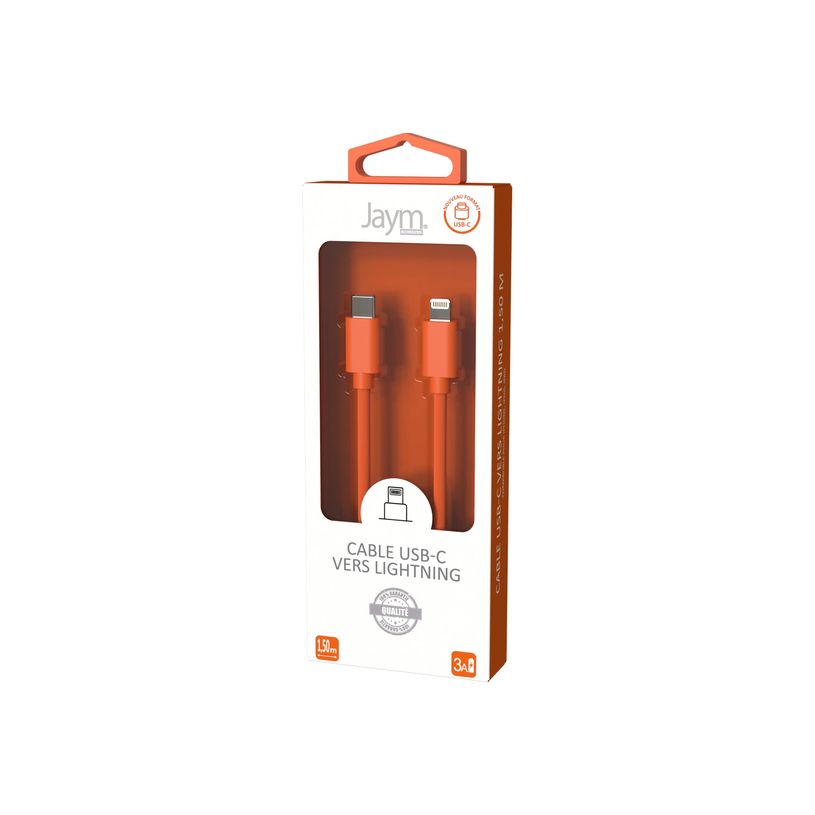 3701263514811-JAYM POP Collection - Câcle USB-C vers Lightning - 1.5 m - orange-P_405148083_1-3