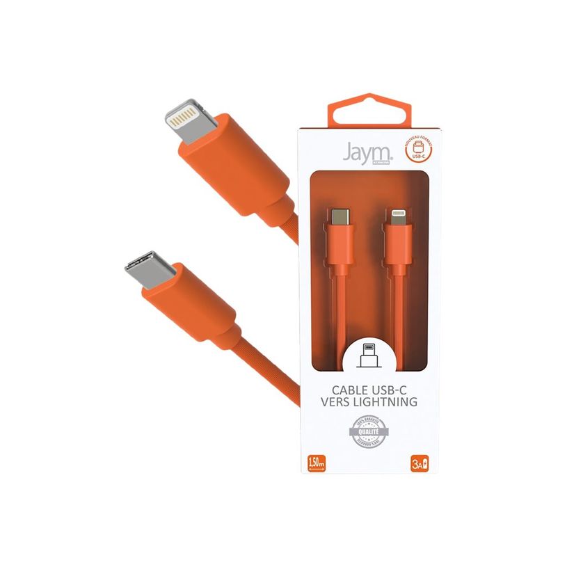 3701263514811-JAYM POP Collection - Câcle USB-C vers Lightning - 1.5 m - orange-P_405148083_5-2