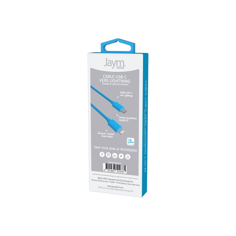3701263514781-JAYM POP Collection - Câcle USB-C vers Lightning - 1.5 m - bleu-P_405148084_3-5