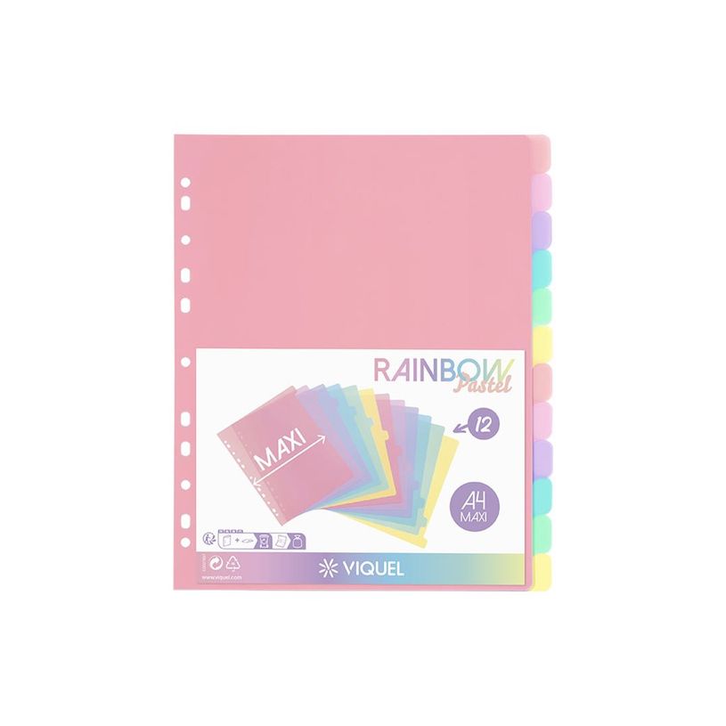 3135251541150-Viquel Rainbow Pastel - Intercalaire 12 positions - A4 Maxi - polypropylène coloré-P_405148453_2-2