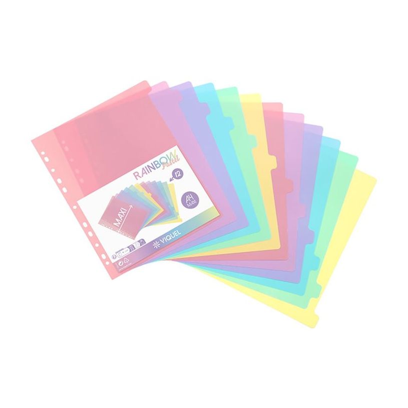 3135251541150-Viquel Rainbow Pastel - Intercalaire 12 positions - A4 Maxi - polypropylène coloré-P_405148453_3-1