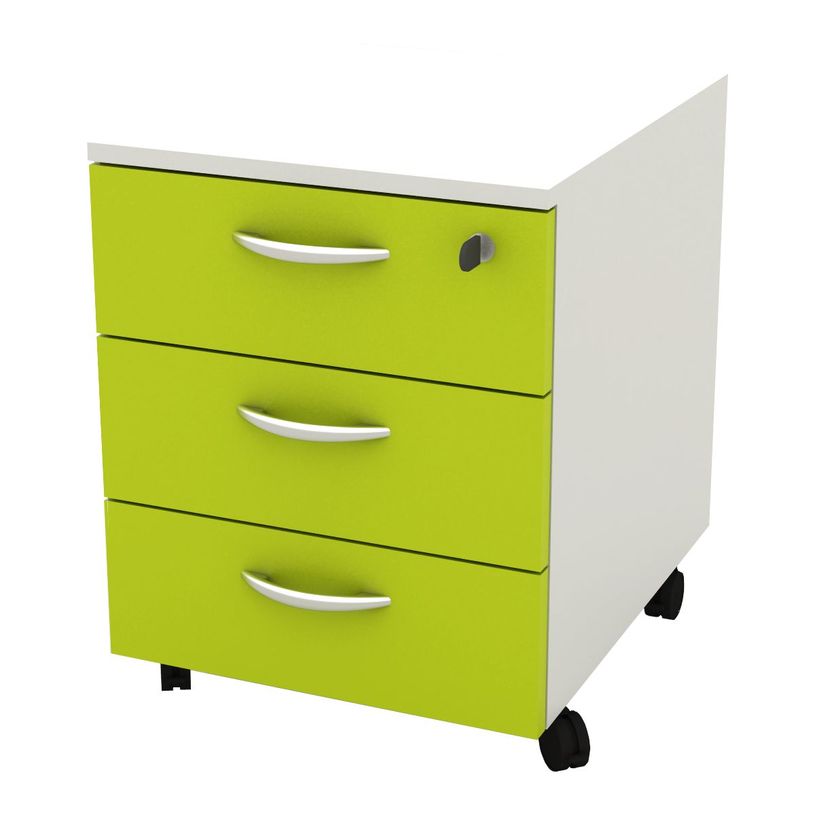 7331910015574-Caisson mobile - 3 tiroirs - L41xP50xH52,2 cm - structure blanche, façade verte--0