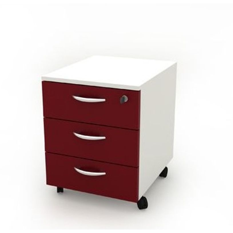 7331910015550-Caisson mobile - 3 tiroirs - L41xP50xH52,2 cm - structure blanche, façade prune--0