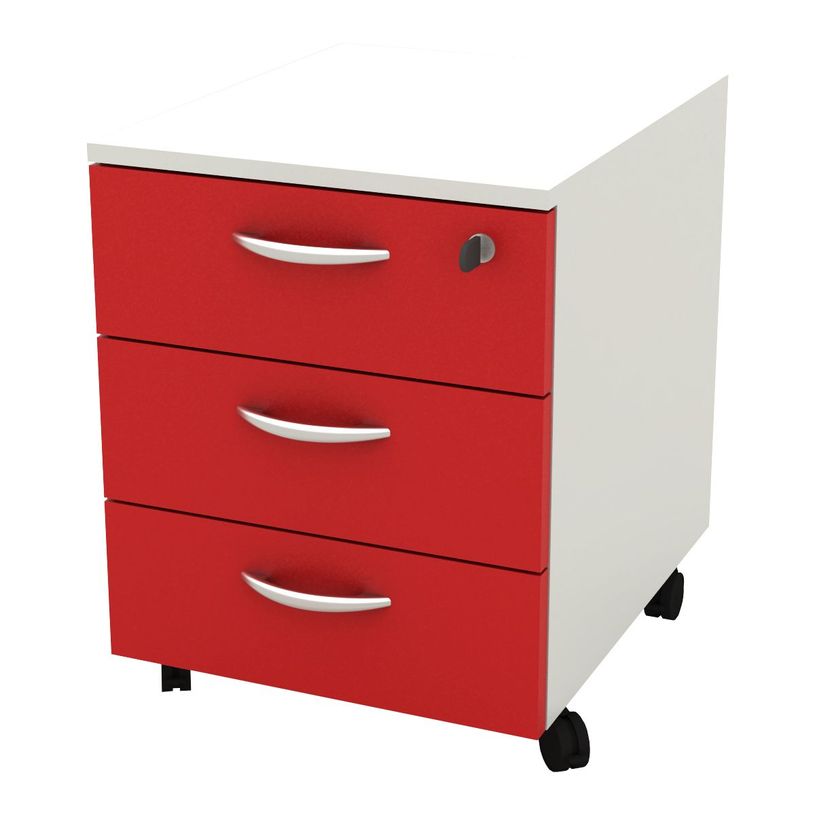 7331910015567-Caisson mobile - 3 tiroirs - L41xP50xH52,2 cm - structure blanche, façade rouge--0