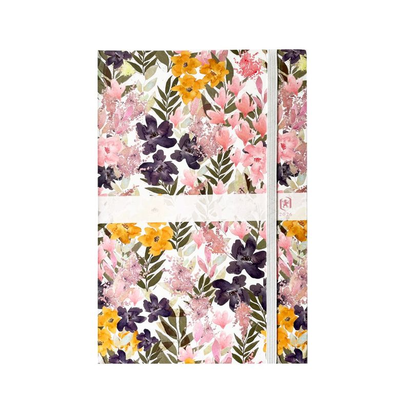 3147280267833-Agenda à élastique Flowers - 1 semaine sur 2 pages - 16 x 24 cm - rose - Oxford--0