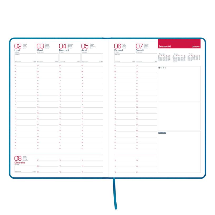 Agenda Semainier 2026 Oxford Signature - Format 21x27 Cm, Couverture Turquoise, Papier Qualité OptikPaper