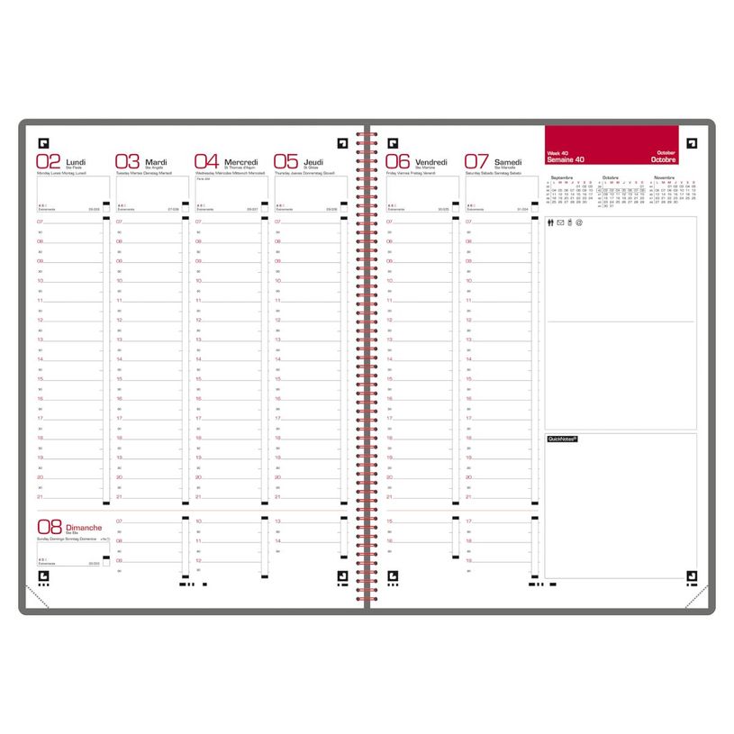 3147280267215-Agenda à élastique Office - 1 semaine sur 2 pages - 16 x 24 cm - gris/rouge - Oxford--1