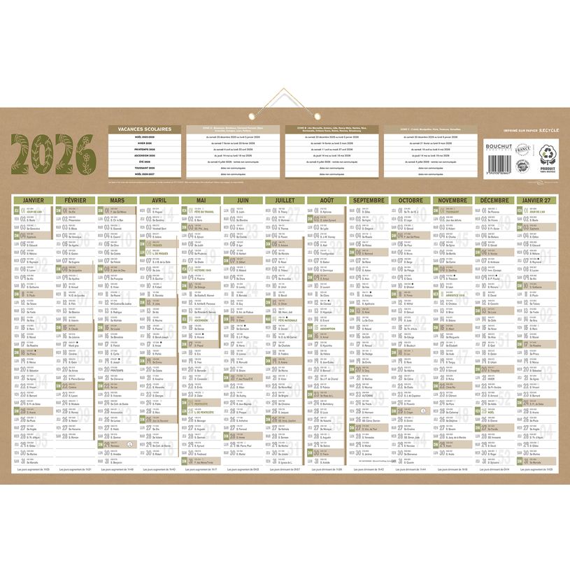 3592930026627-Calendrier bancaire année civile BOUCHUT "Natura Maxi" 43 x 65 cm coloris beige--0