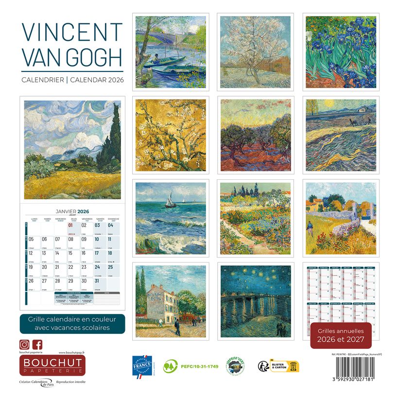 3592930027181-Calendrier illustré BOUCHUT 30 x 30 cm PEINTRE Pefc 70 %--2
