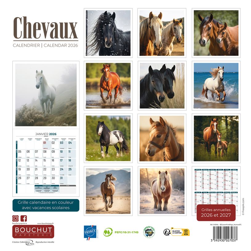 3592930027037-Calendrier illustré BOUCHUT 30 x 30 cm CHEVAL Pefc 70 %--2