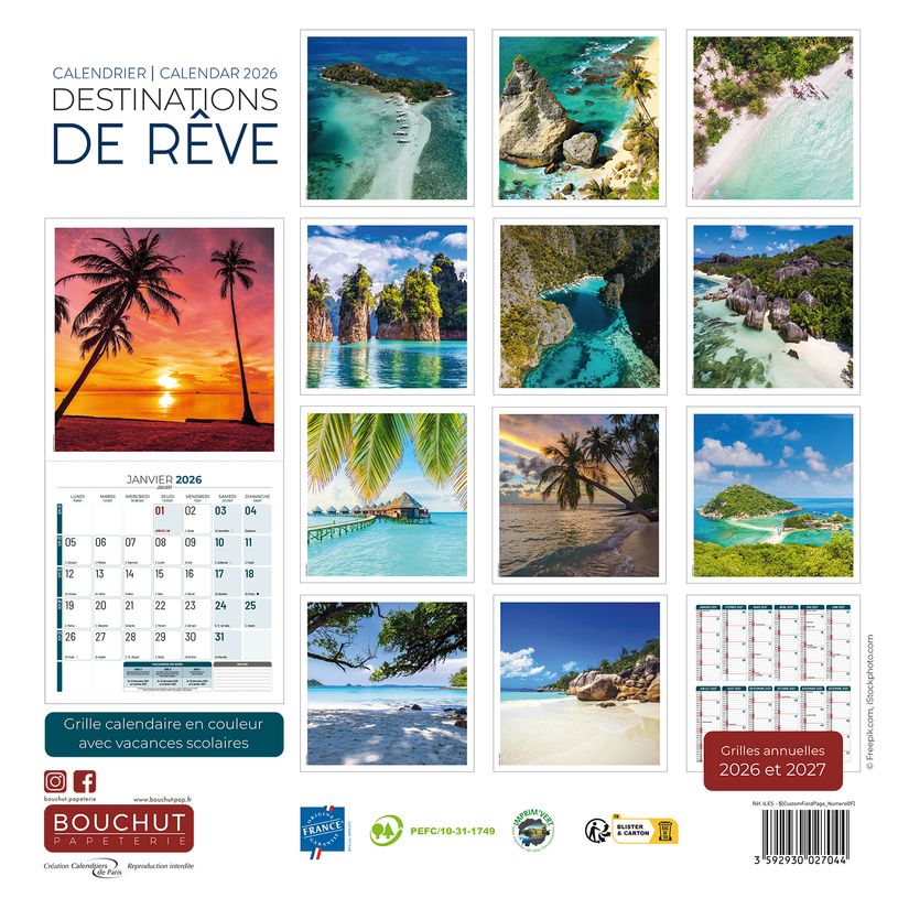 3592930027044-Calendrier illustré BOUCHUT 30 x 30 cm DESTINATIONS DE REVE Pefc 70 %--2