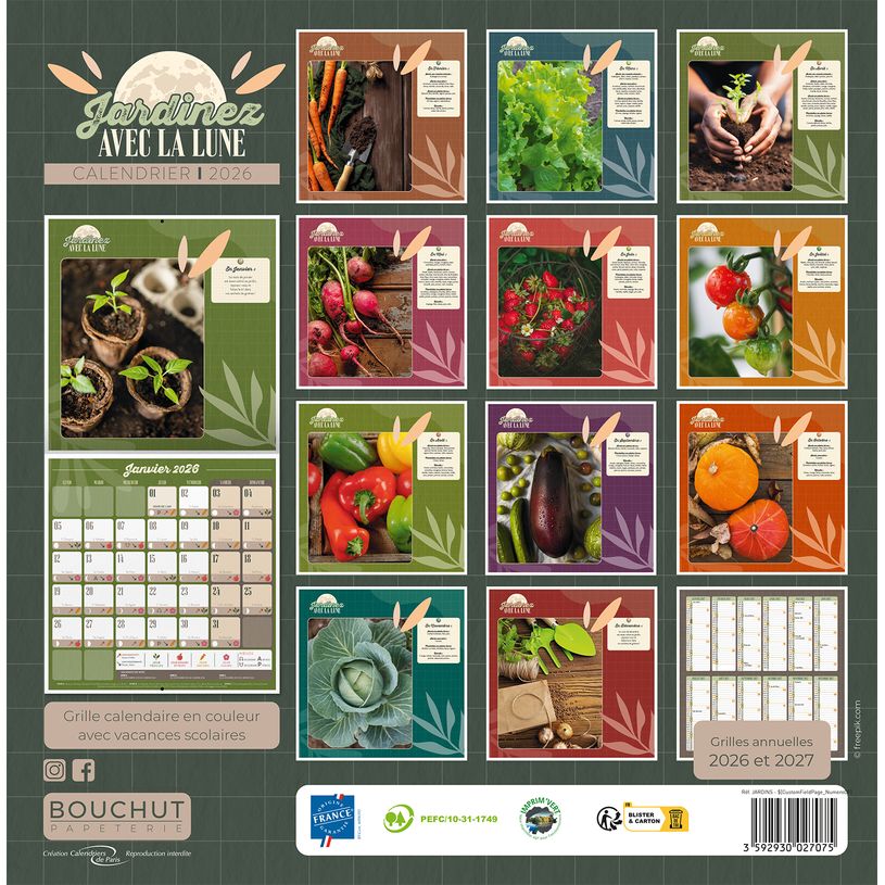 3592930027075-Calendrier illustré BOUCHUT 30 x 30 cm JARDINEZ Pefc 70 %--2