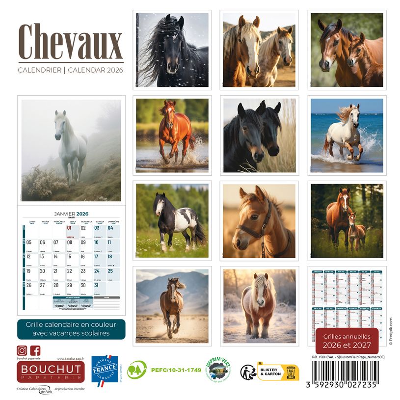 3592930027235-Calendrier illustré BOUCHUT 15 x 15 cm CHEVAL Pefc 70 %--0