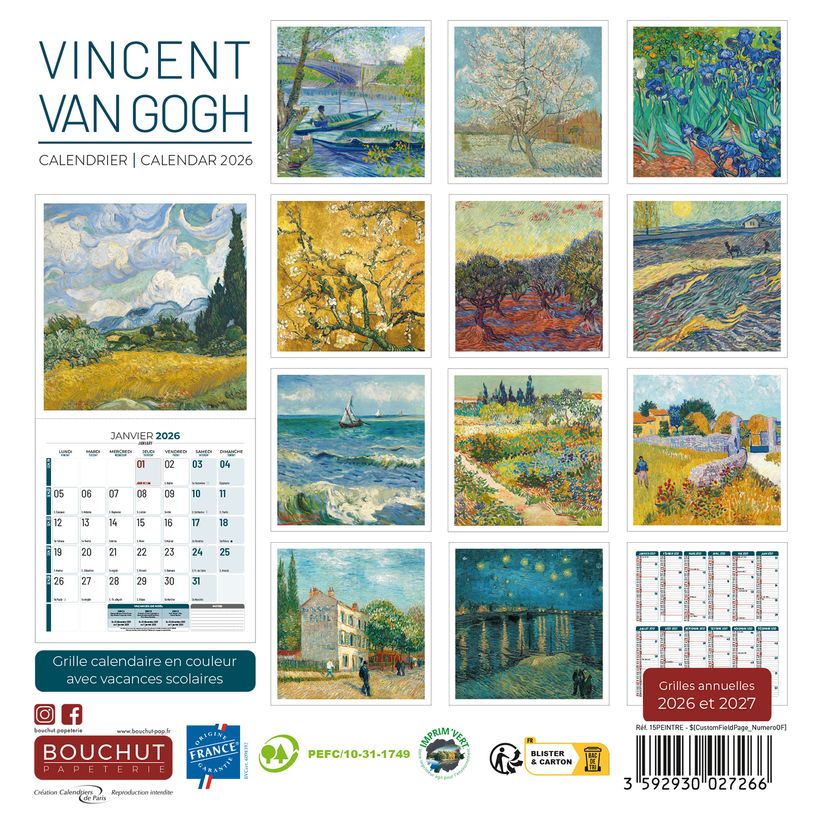 3592930027266-Calendrier illustré BOUCHUT 15 x 15 cm PEINTRE Vincent Van Gogh Pefc 70 %--2