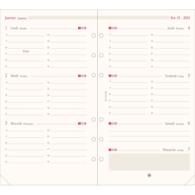 3664447156347-Oberthur - Recharge pour organiseur - 1 semaine sur 2 pages à l'horizontal - 9,5 x 19,5 c-P_405149366_1-0