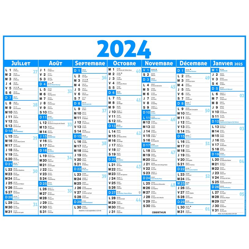 3664447154596-Calendrier Classique - 7 mois par face - 21 x 26,5 cm - bleu - Oberthur-P_405149380_2-1