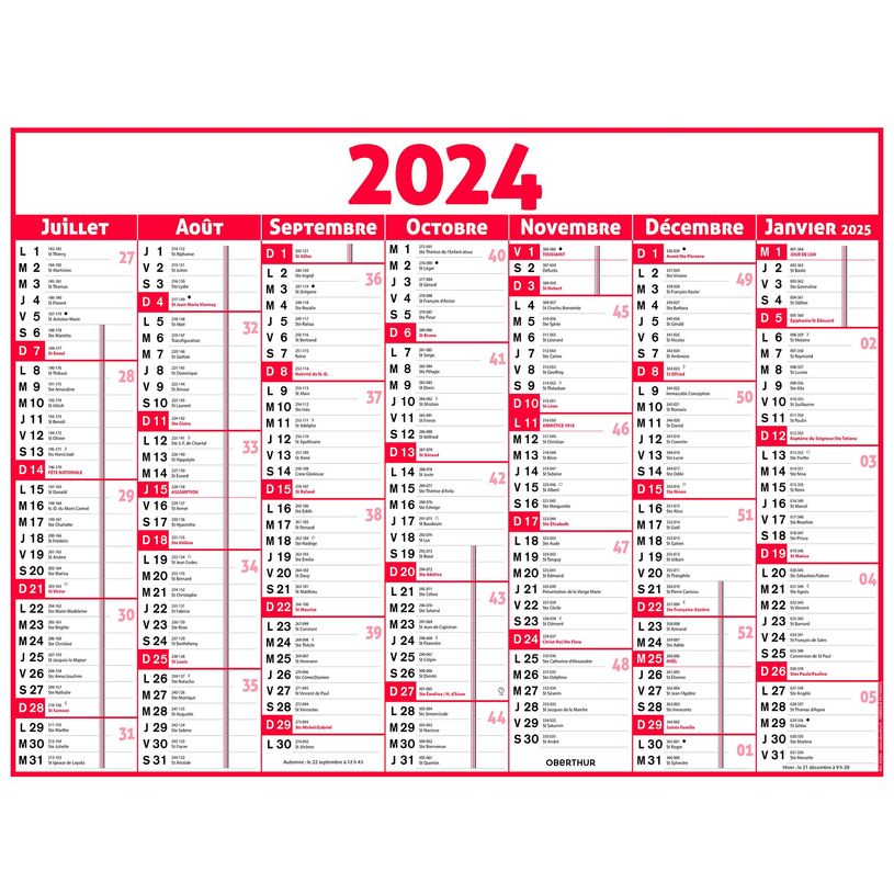 3664447154633-Calendrier Classique - 7 mois par face - 32 x 42 cm - rouge - Oberthur-P_405149384_2-1