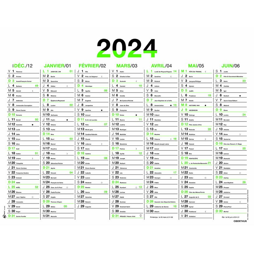 3664447154718-Calendrier Fluo - 7 mois par face - 21 x 26,5 cm - vert - Oberthur-P_405149389_1-0