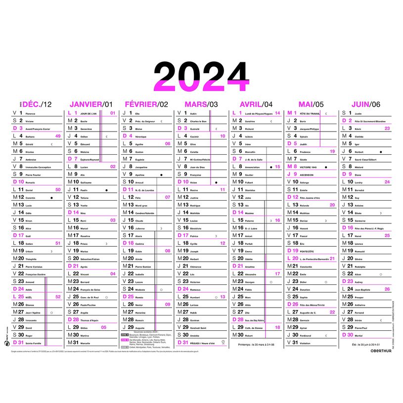 3664447154725-Calendrier Fluo - 7 mois par face - 21 x 26,5 cm - rose - Oberthur-P_405149390_1-0