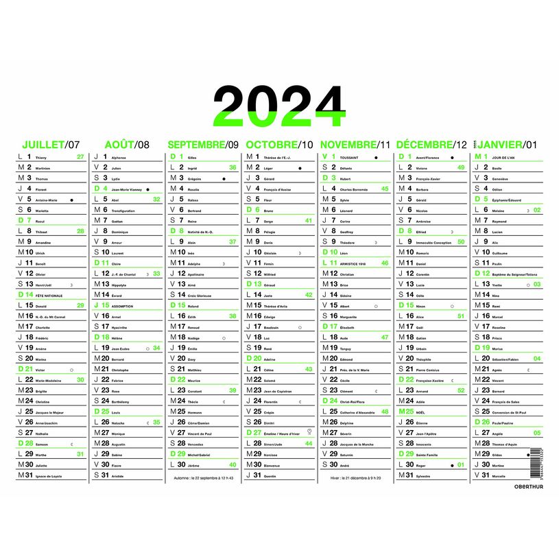 3664447154756-Calendrier Fluo - 7 mois par face - 32 x 42 cm - vert - Oberthur-P_405149393_2-1