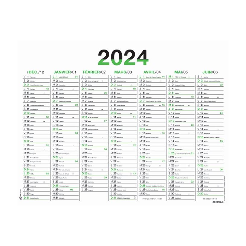 3664447154756-Calendrier Fluo - 7 mois par face - 32 x 42 cm - vert - Oberthur-P_405149393_3-2