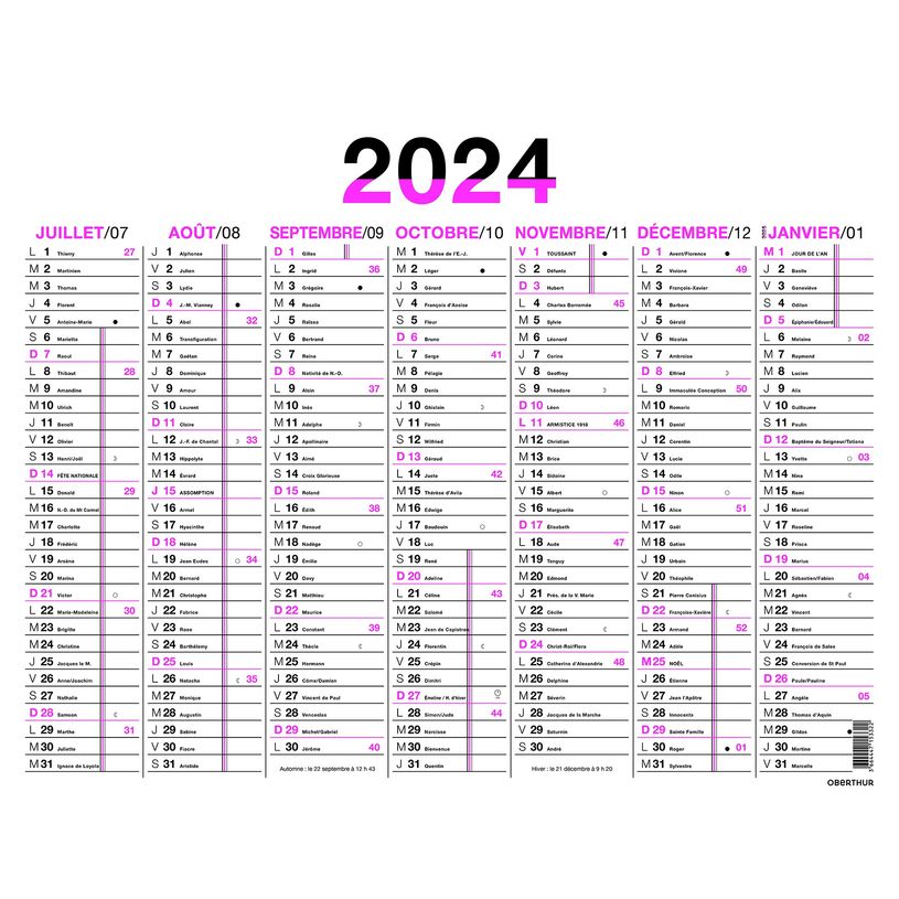 3664447154763-Calendrier Fluo - 7 mois par face - 32 x 42 cm - rose - Oberthur-P_405149394_2-1