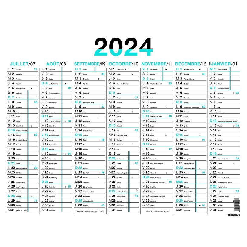 3664447154770-Calendrier Fluo - 7 mois par face - 32 x 42 cm - bleu - Oberthur-P_405149395_2-1