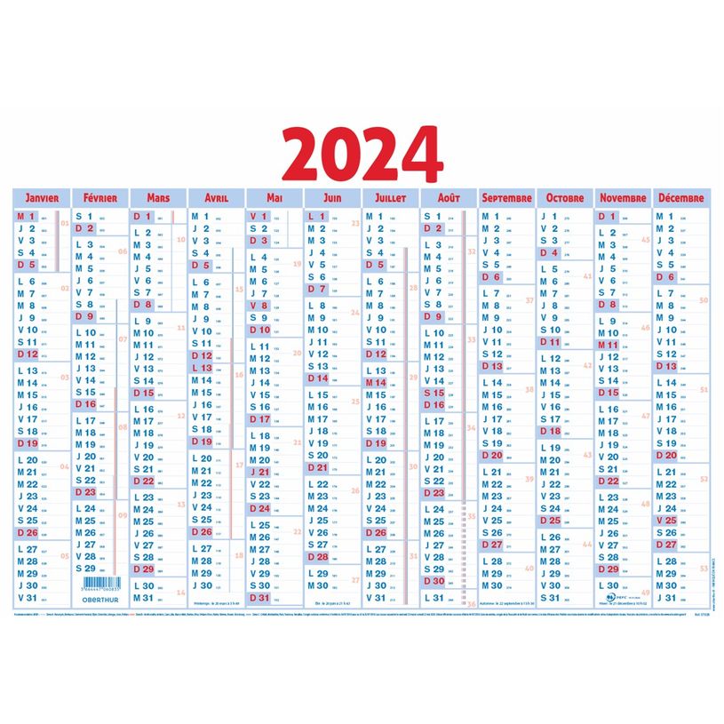 3664447154909-Planning Classique - 12 mois sur une face - 43 x 55 cm - Oberthur-P_405149404_1-0