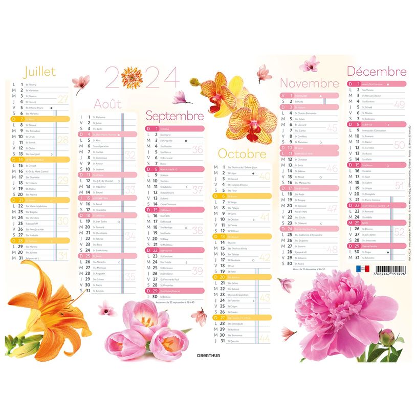 3664447151496-Calendrier Fleurs - 6 mois par face - 32 x 42 cm - Oberthur-P_405149407_2-1