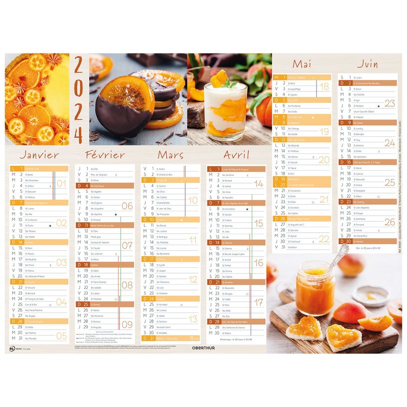 3664447151397-Calendrier Fruits - 6 mois par face - 32 x 42 cm - Oberthur-P_405149416_1-0