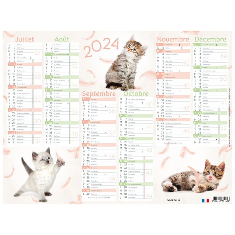 3664447151434-Calendrier Chats 4 saisons - 6 mois par face - 21 x 26,5 cm - Oberthur-P_405149418_2-1