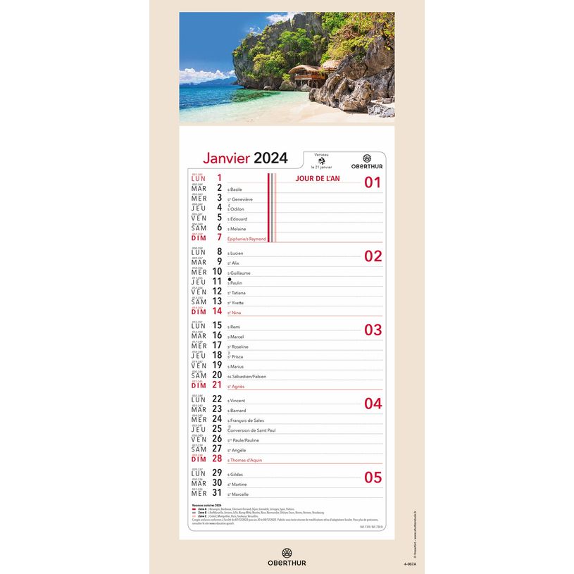 3664447162157-Calendrier mensuel en papier sur plaque illustrée - 16 x 33 cm - différents modèles dis-P_405149441_1-0