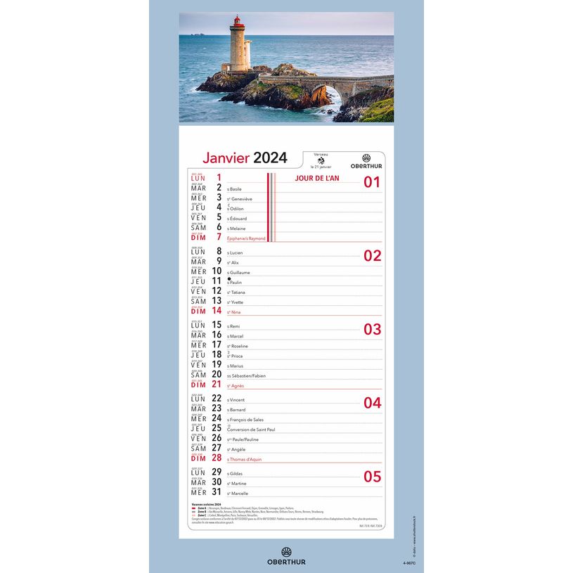 3664447162157-Calendrier mensuel en papier sur plaque illustrée - 16 x 33 cm - différents modèles dis-P_405149441_3-2