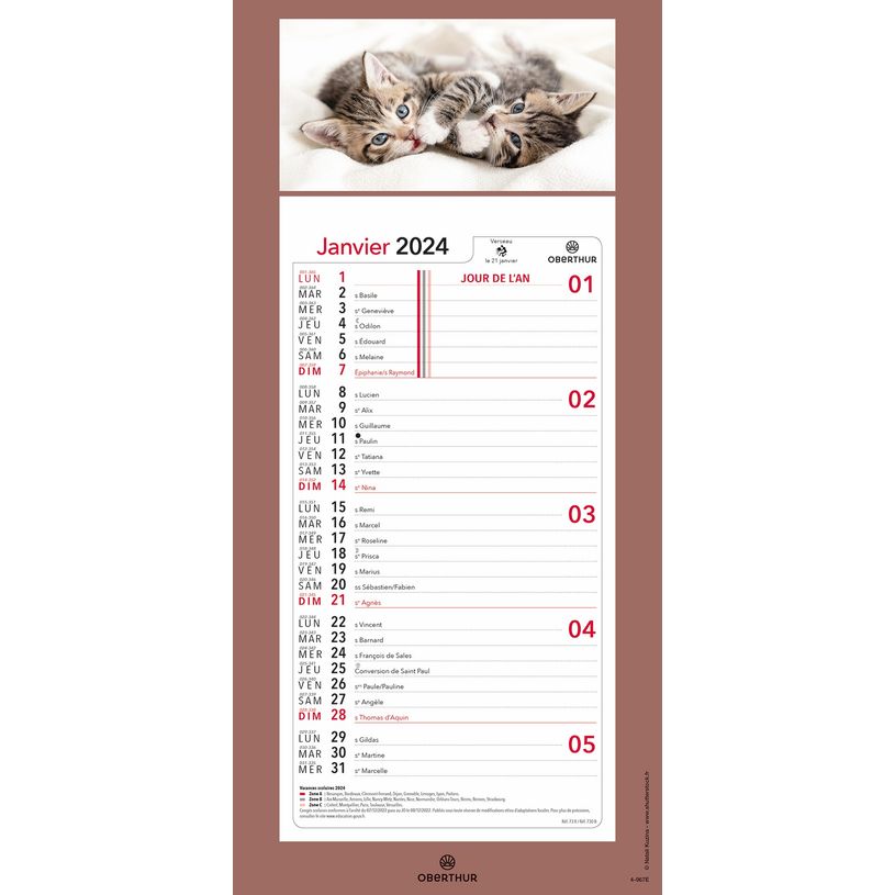 3664447162157-Calendrier mensuel en papier sur plaque illustrée - 16 x 33 cm - différents modèles dis-P_405149441_5-4