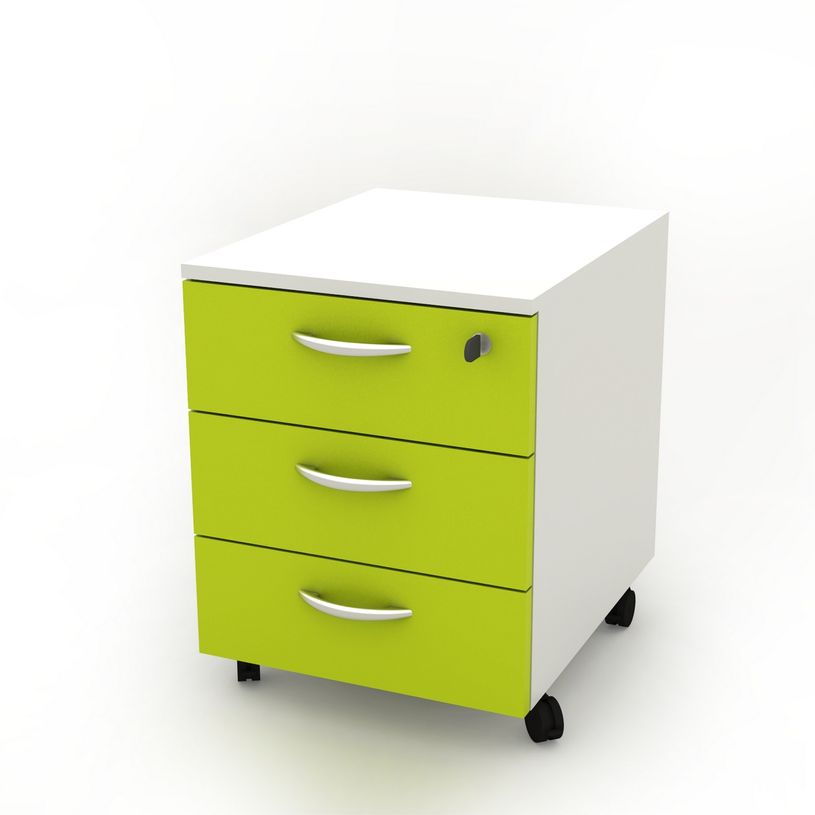 7331910015574-Caisson mobile - 3 tiroirs - L41xP50xH52,2 cm - structure blanche, façade verte-P_405149641_1-0