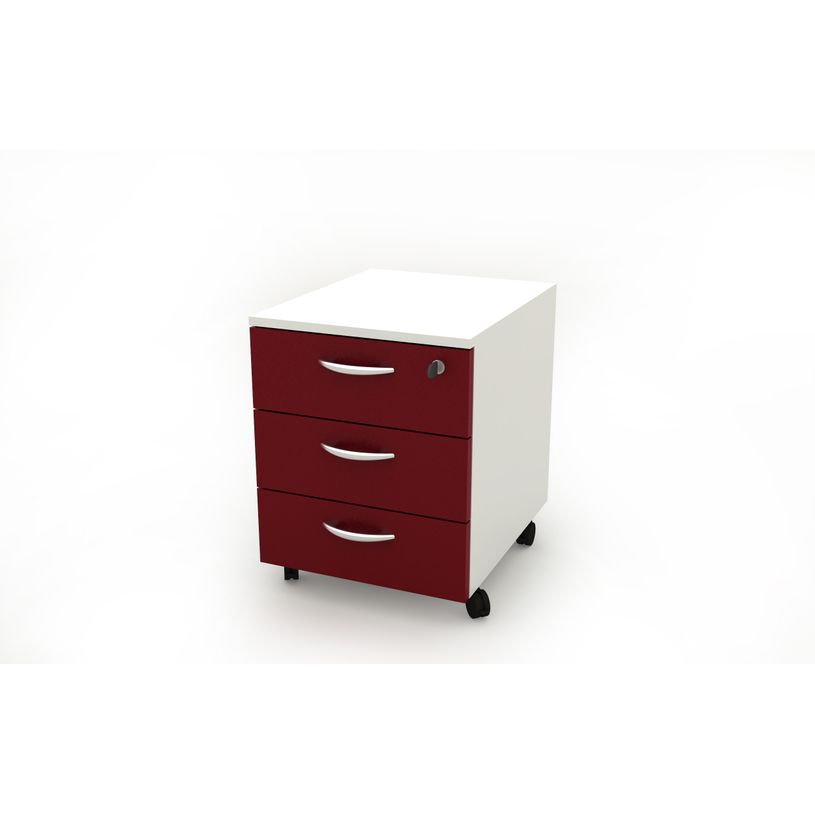 7331910015550-Caisson mobile - 3 tiroirs - L41xP50xH52,2 cm - structure blanche, façade prune-P_405149642_1-0